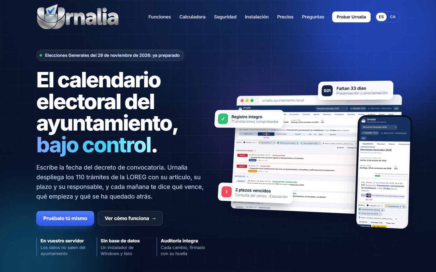 Portada de la web urnalia.es en un ordenador